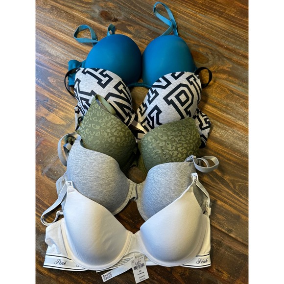 PINK Victoria's Secret Other - Victoria's Secret PINK Wear Everywhere Super Push Up & Tshirt Bra Lot 5pc 36C